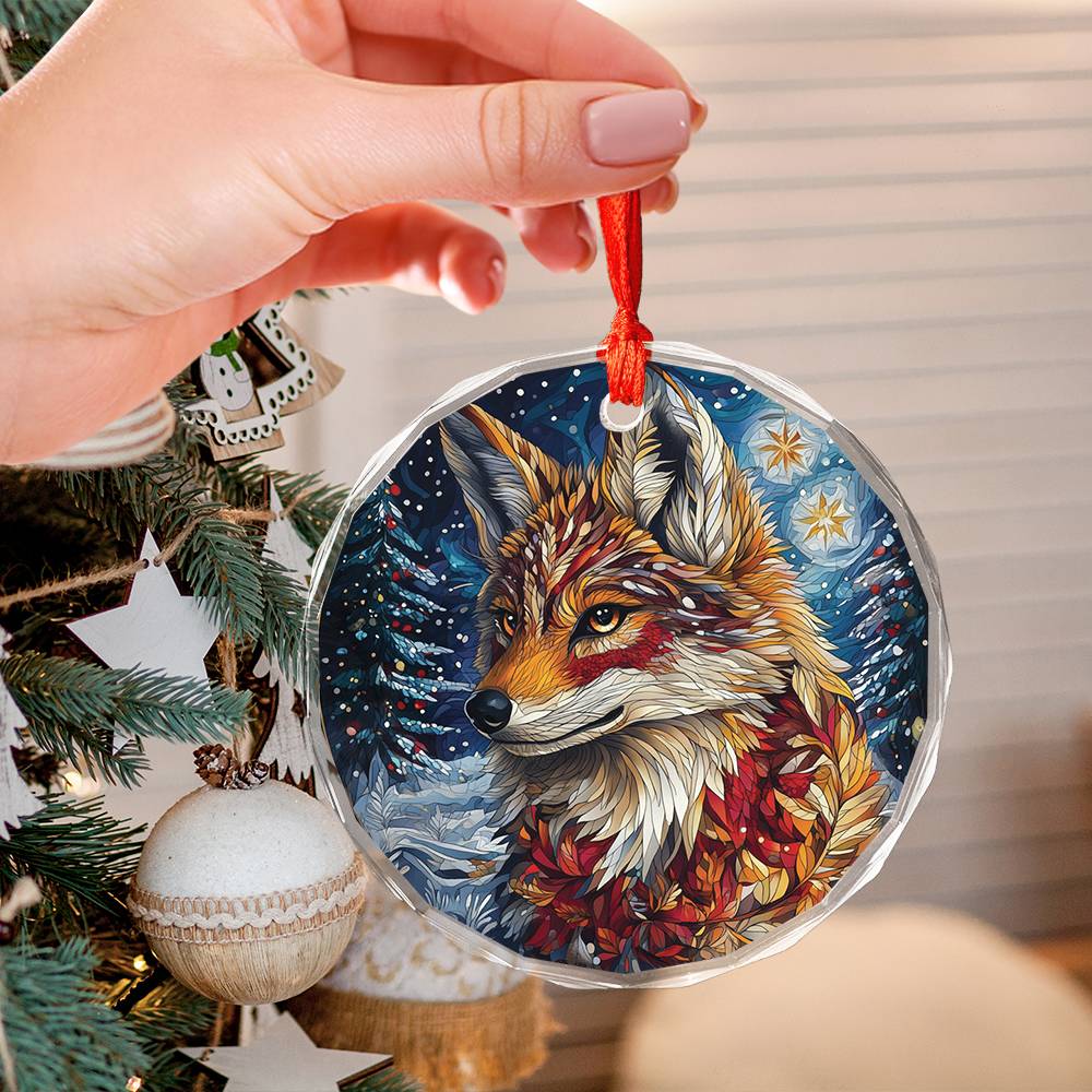 Beautiful Angus Coyote Christmas Night Design 4 Glass Ornament