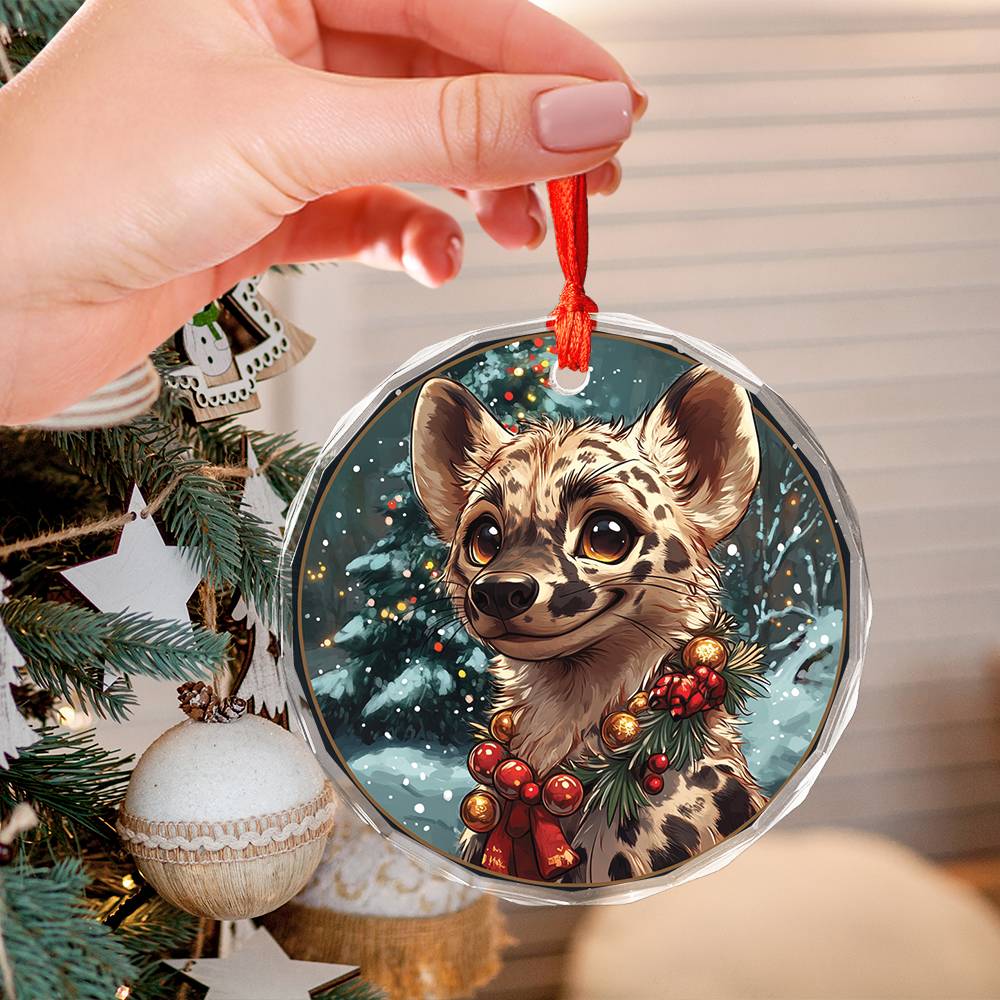 Beautiful Hyena Christmas Night Design 1 Glass Ornament