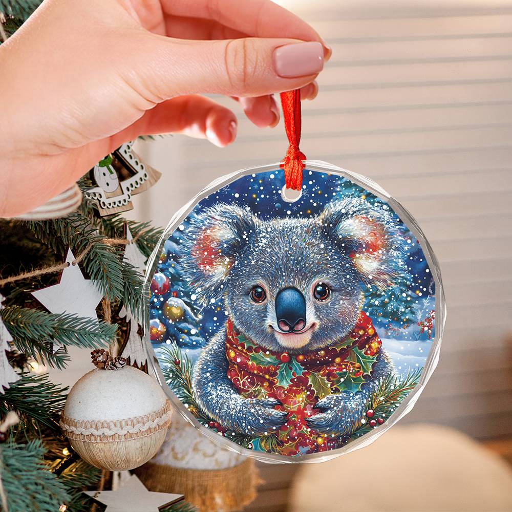Beautiful Angus Koala Christmas Night Design 2 Glass Ornament