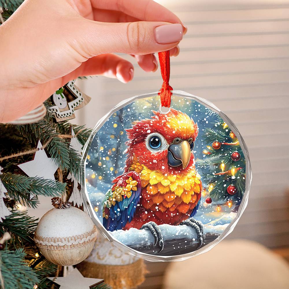 Beautiful Parrot Christmas Night Design 4 Glass Ornament