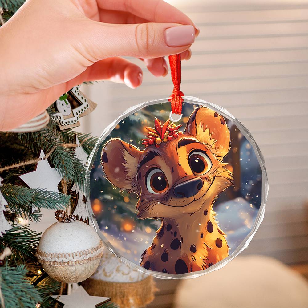 Beautiful Hyena Christmas Night Design 4 Glass Ornament
