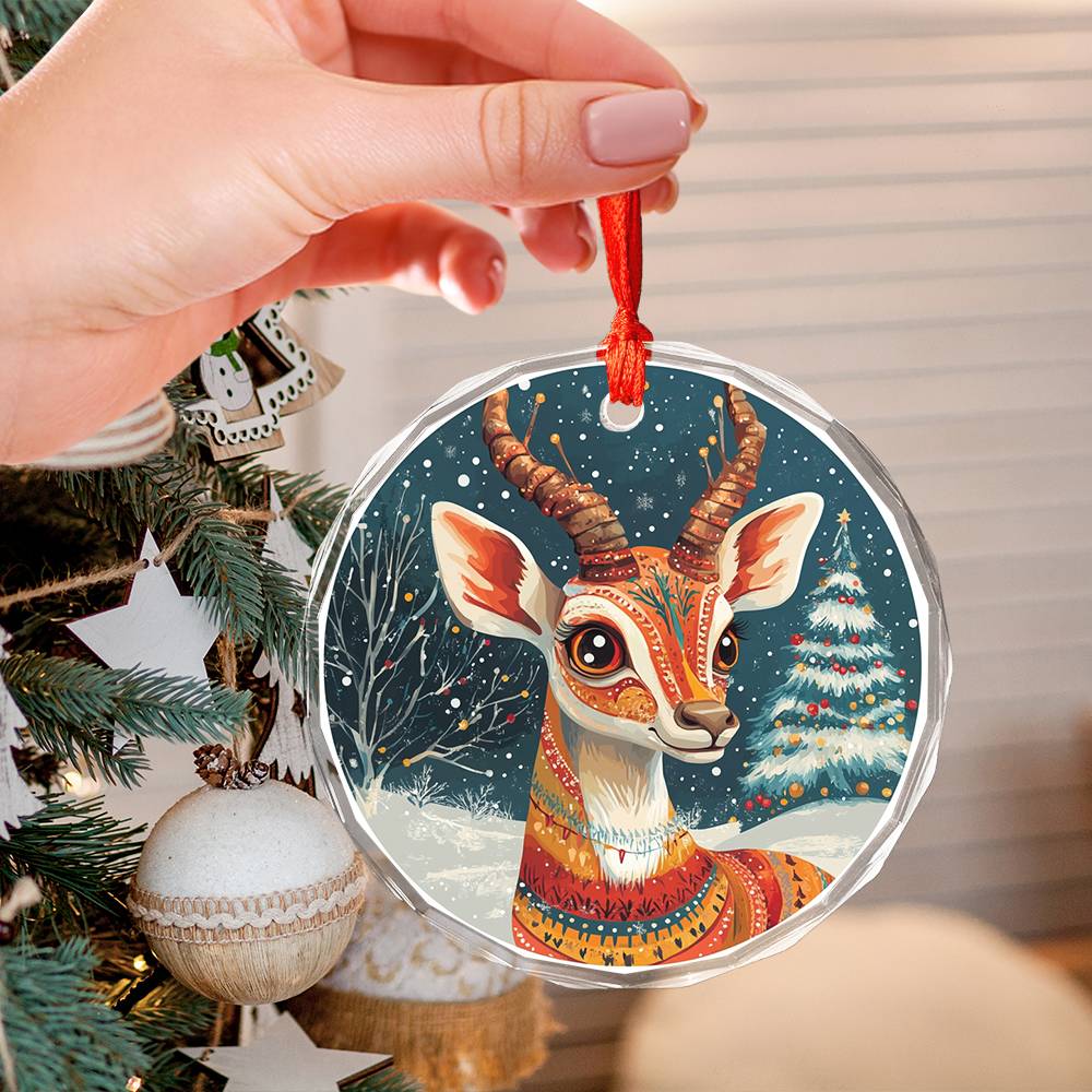 Beautiful Antelope Christmas Night Design 4 Glass Ornament