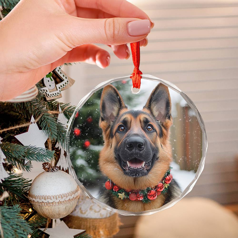 Beautiful German Shepherd Dog Christmas Night Design 1 Glass Ornament