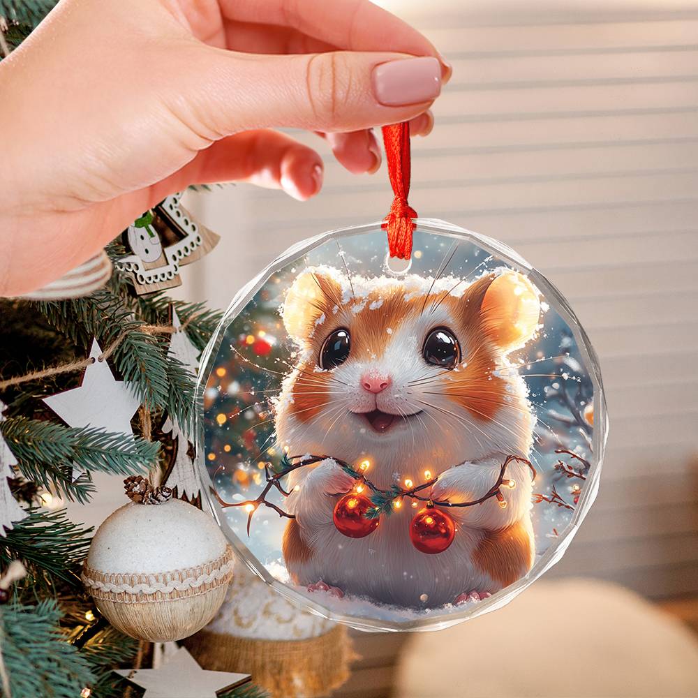 Beautiful Hamster Christmas Night Design 2 Glass Ornament