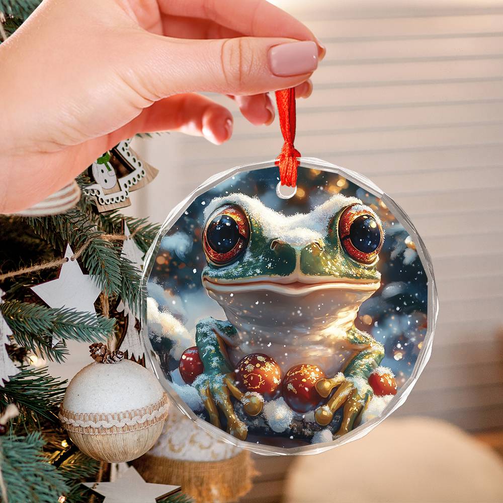 Beautiful Angus Frog Christmas Night Design 2 Glass Ornament
