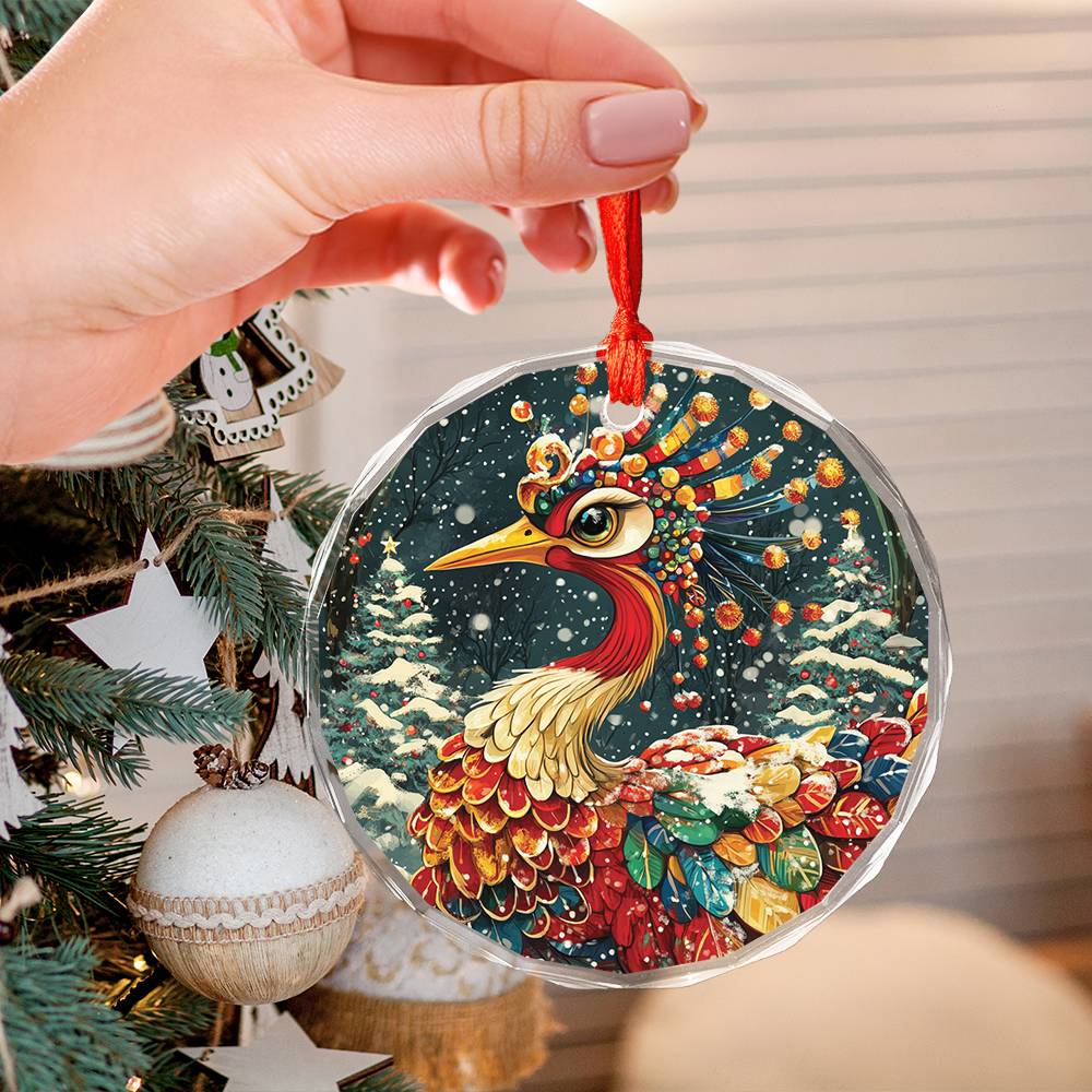 Beautiful Crane Christmas Night Design 4 Glass Ornament