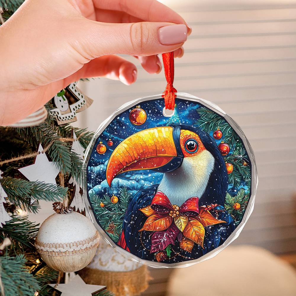 Beautiful Toucan Christmas Night Design 4 Glass Ornament