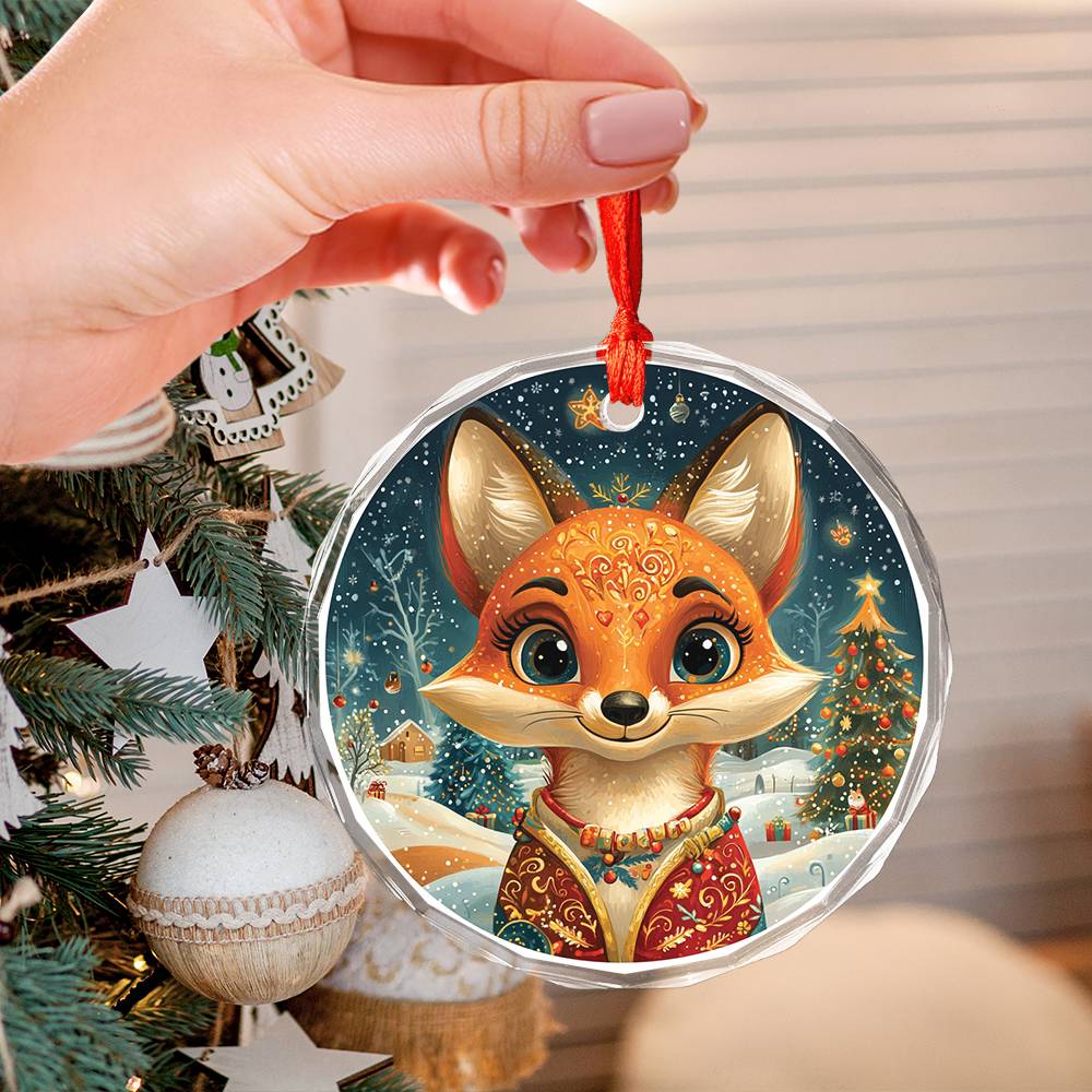Beautiful Angus Fox Christmas Night Design 4 Glass Ornament
