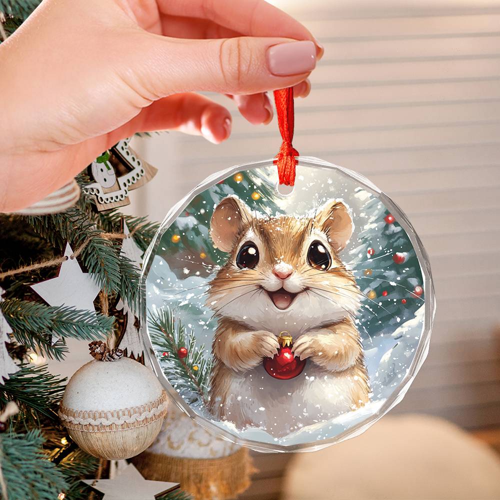 Beautiful Gerbil Christmas Night Design 4 Glass Ornament