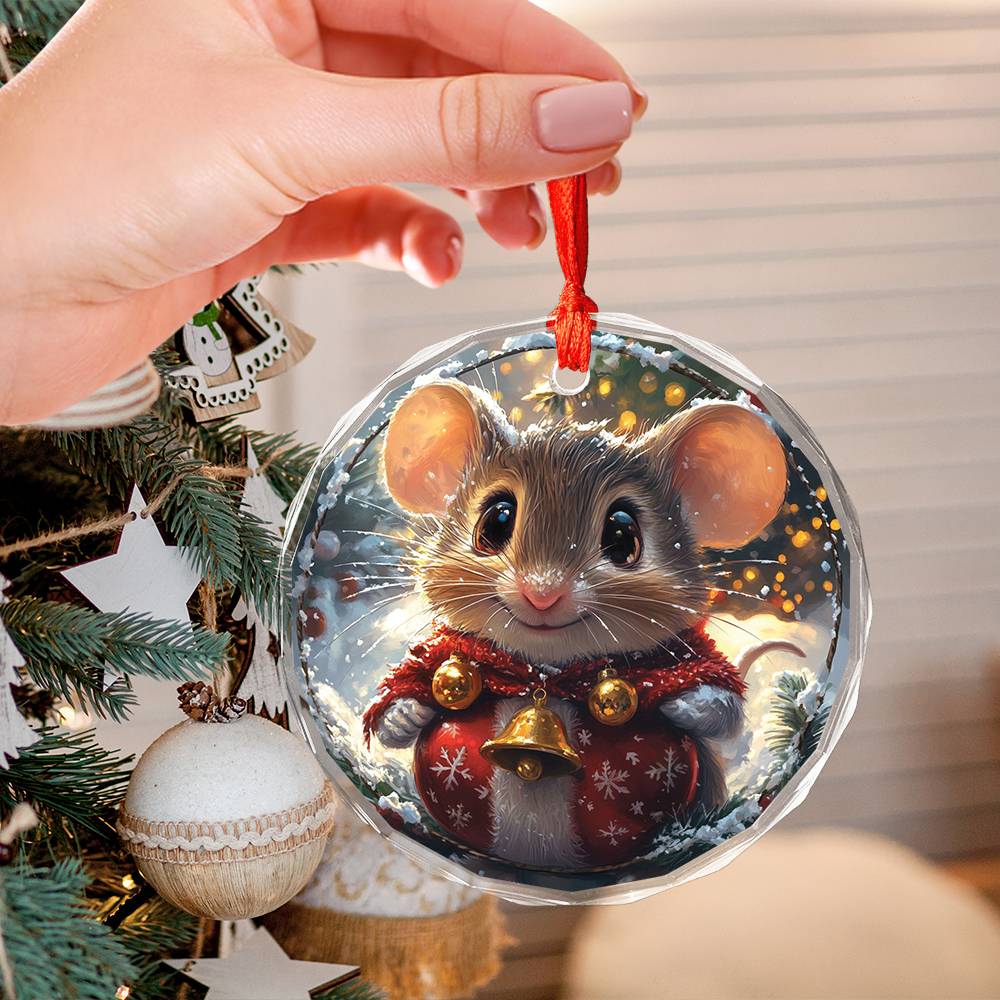 Beautiful Angus Mice Christmas Night Design 3 Glass Ornament
