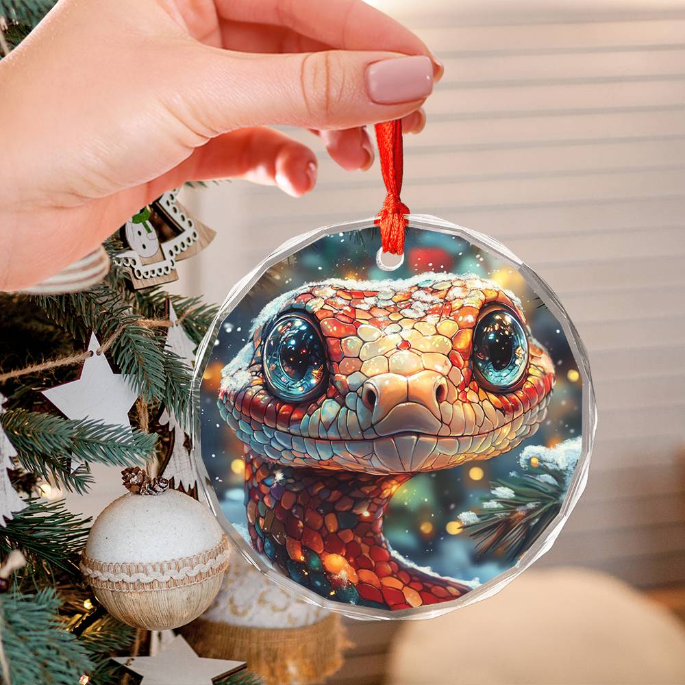 Beautiful Angus Snake Christmas Night Design 2 Glass Ornament