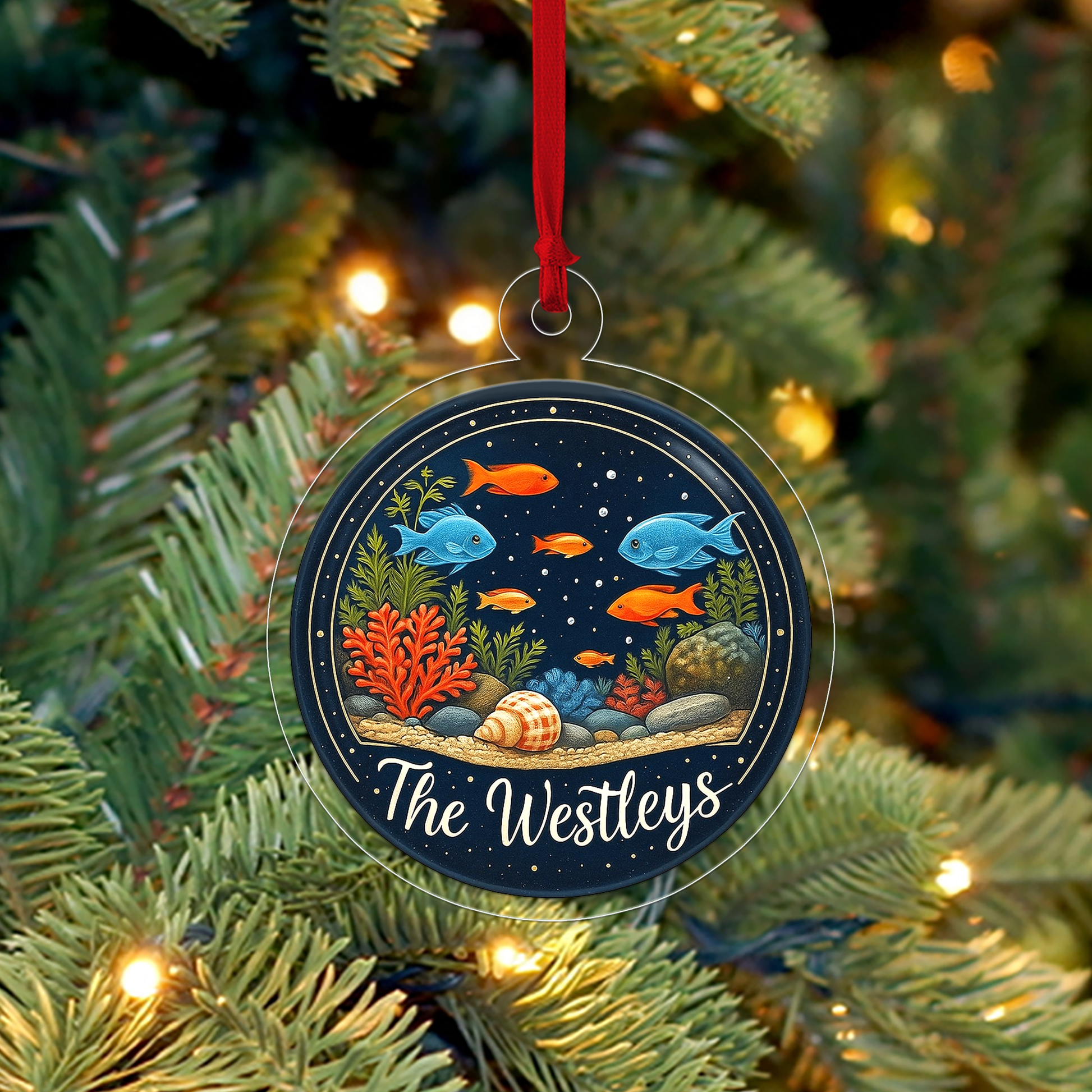 Personalized Dark Ocean Christmas Ornament, Personalized Under the Sea Ocean Ornaments, Holiday Gift, Marine Gift