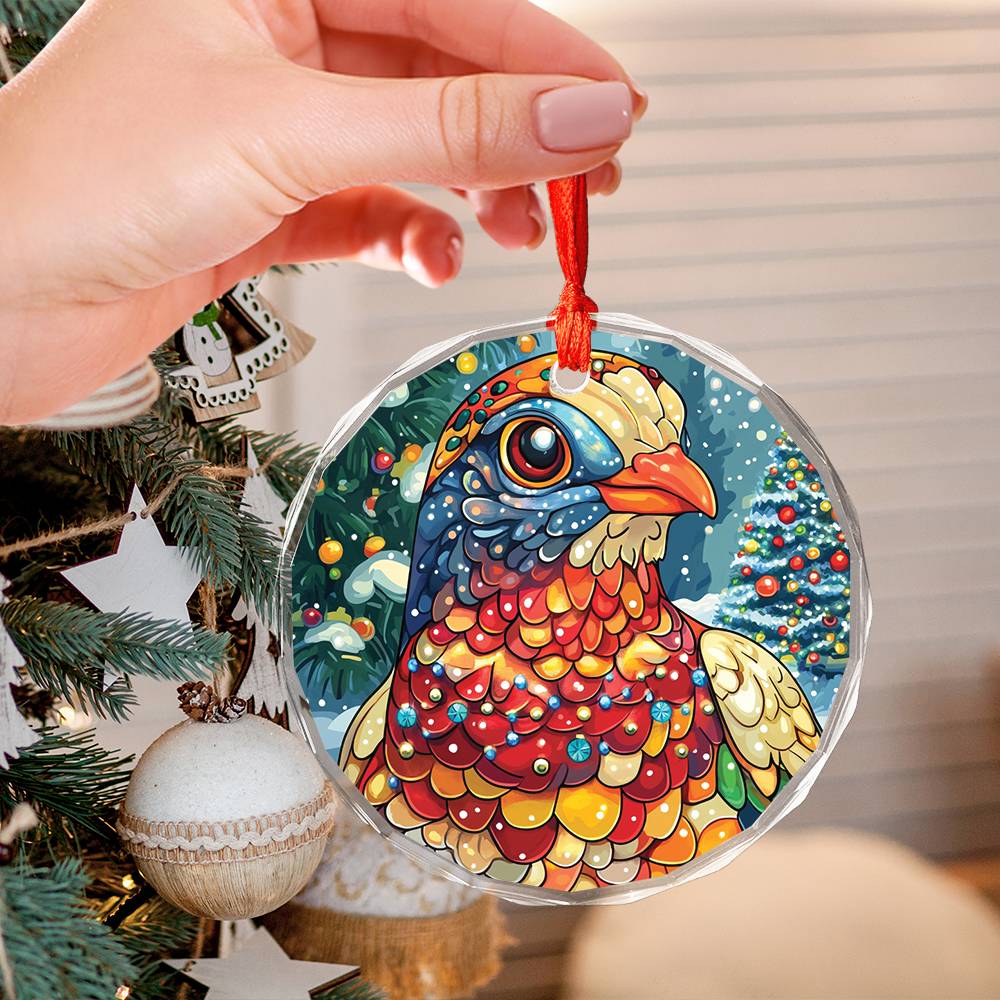 Beautiful Pigeon Christmas Night Design 2 Glass Ornament