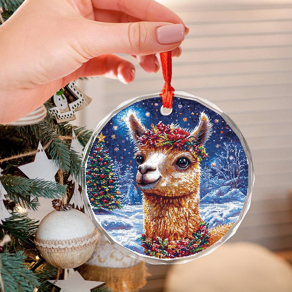 Beautiful Angus Alpaca Christmas Night Design 3 Glass Ornament