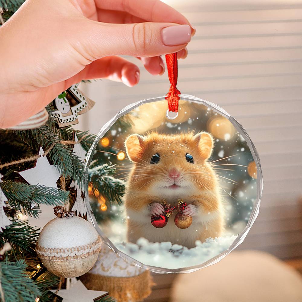 Beautiful Hamster Christmas Night Design 3 Glass Ornament