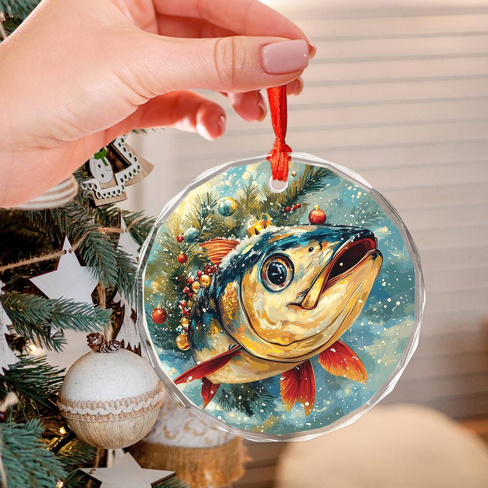 Beautiful Angus Tuna Fish Christmas Night Design 2 Glass Ornament