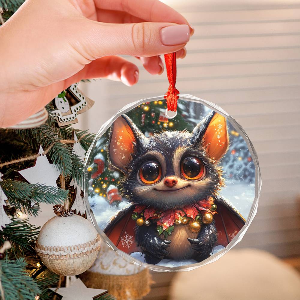 Beautiful Angus Bat Christmas Night Design 1 Glass Ornament
