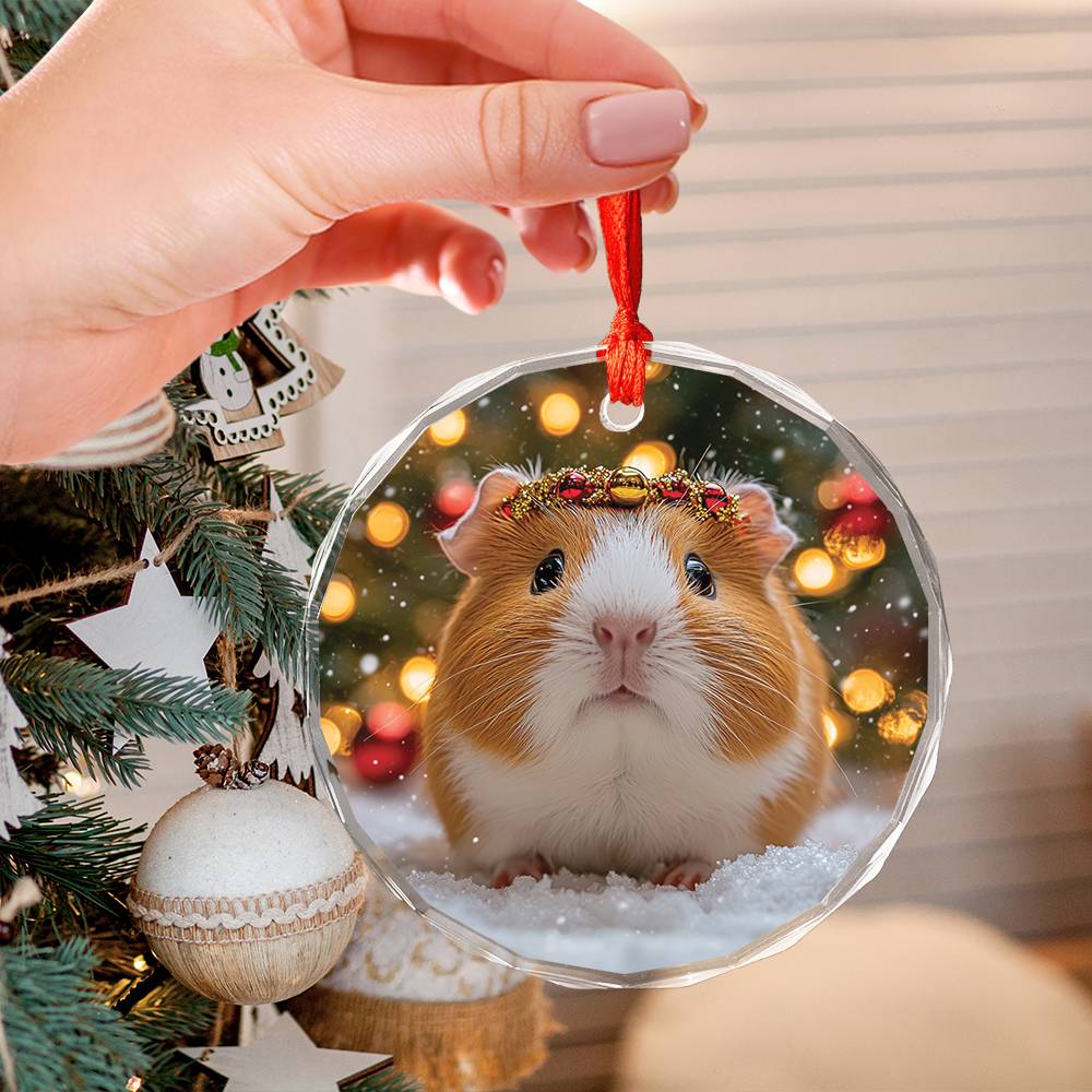 Beautiful Guinea Pig Christmas Night Design 2 Glass Ornament