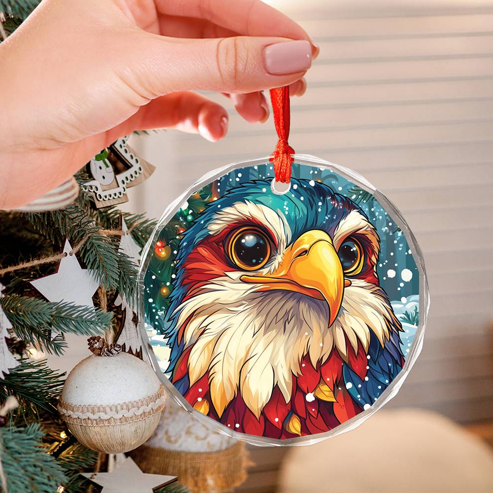 Beautiful Eagle Christmas Night Design 1 Glass Ornament