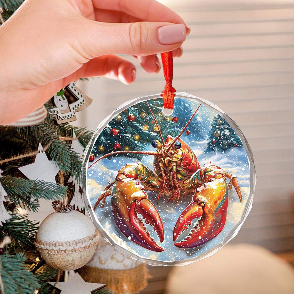 Beautiful Angus Lobster Christmas Night Design 1 Glass Ornament