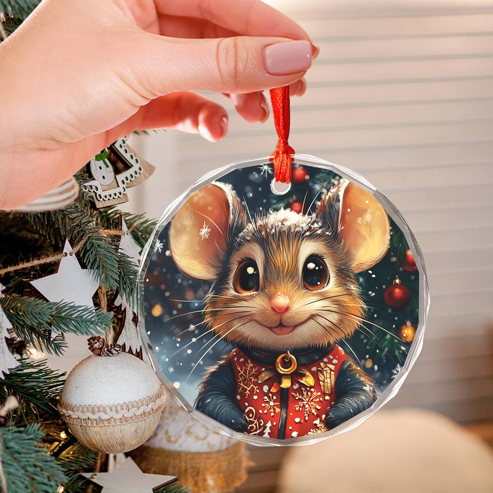 Beautiful Angus Mice Christmas Night Design 1 Glass Ornament