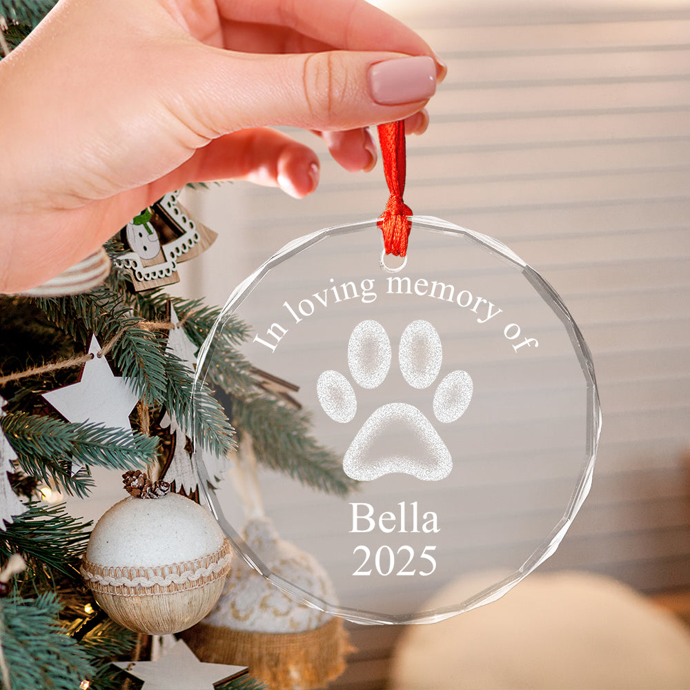 Personalize Pet Paw Glass Ornament