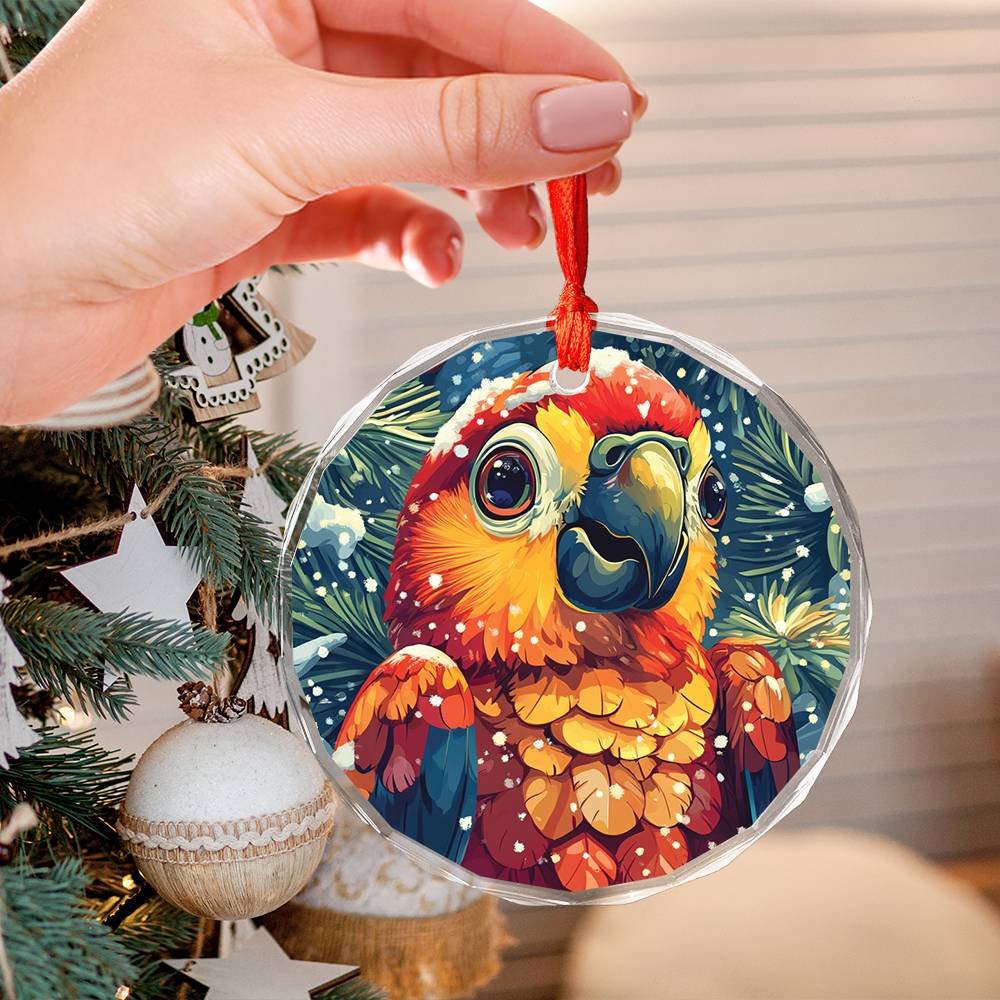 Beautiful Parrot Christmas Night Design 1 Glass Ornament