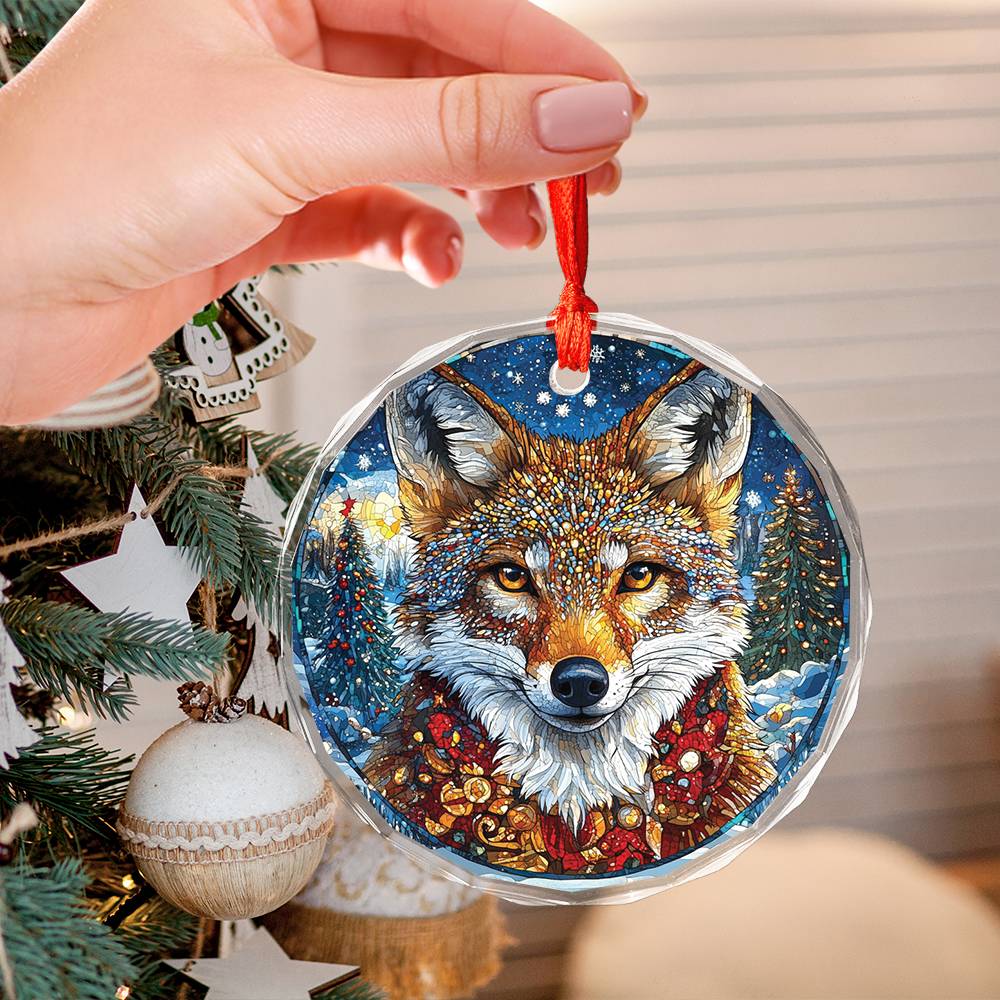 Beautiful Angus Coyote Christmas Night Design 3 Glass Ornament