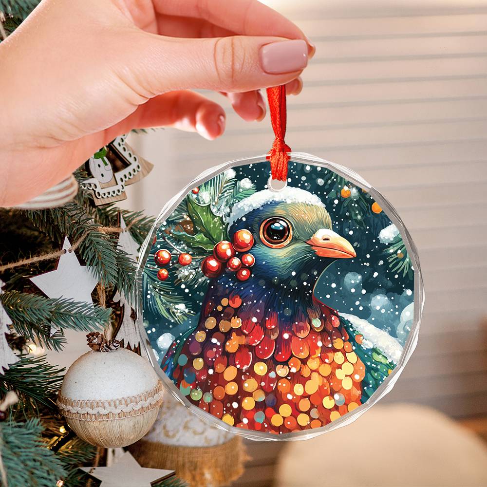 Beautiful Pigeon Christmas Night Design 1 Glass Ornament