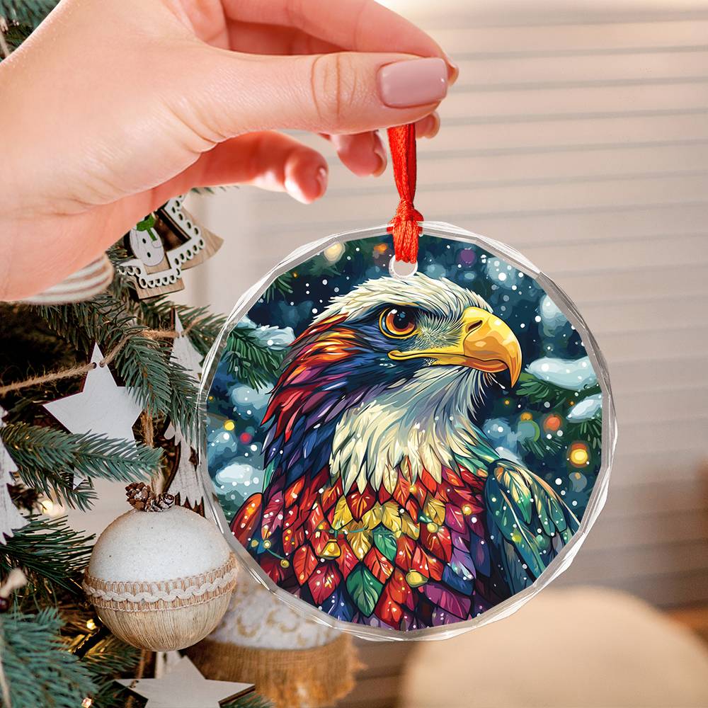 Beautiful Eagle Christmas Night Design 2 Glass Ornament