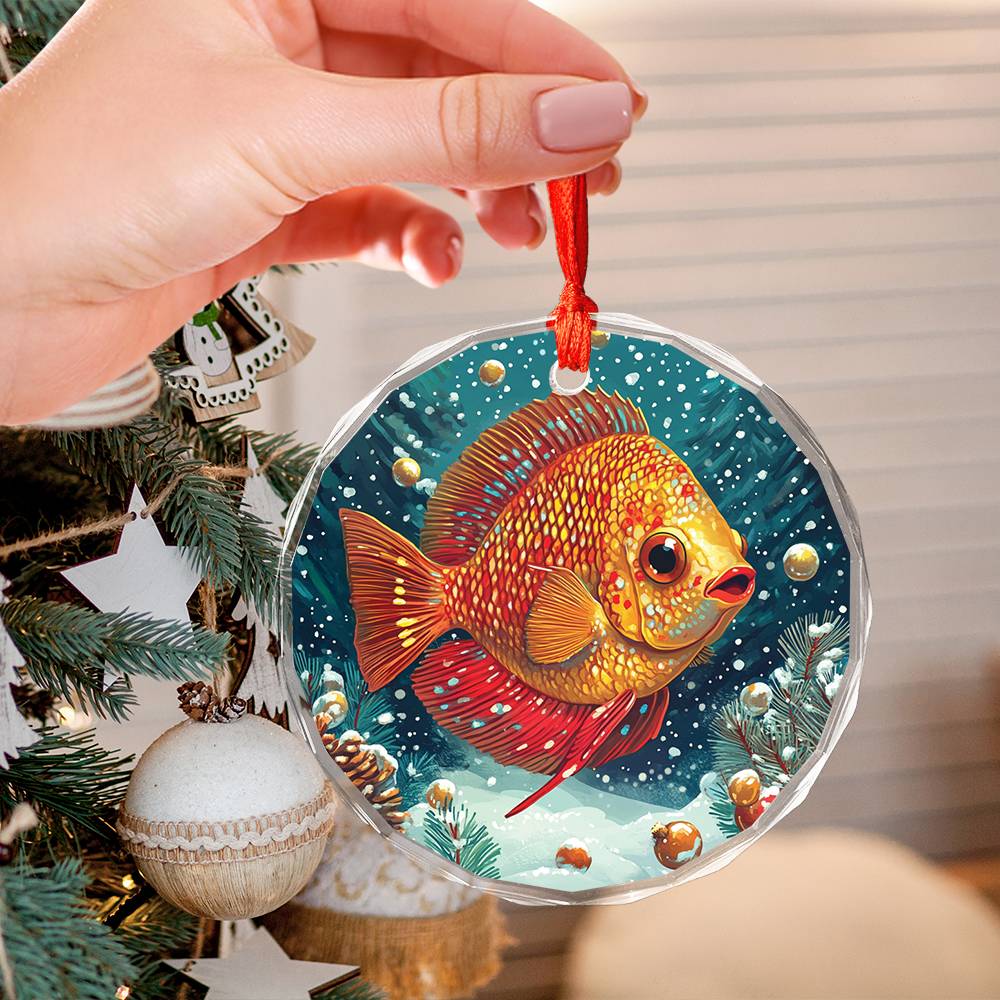 Beautiful Angus Discus Fish Christmas Night Design 1 Glass Ornament