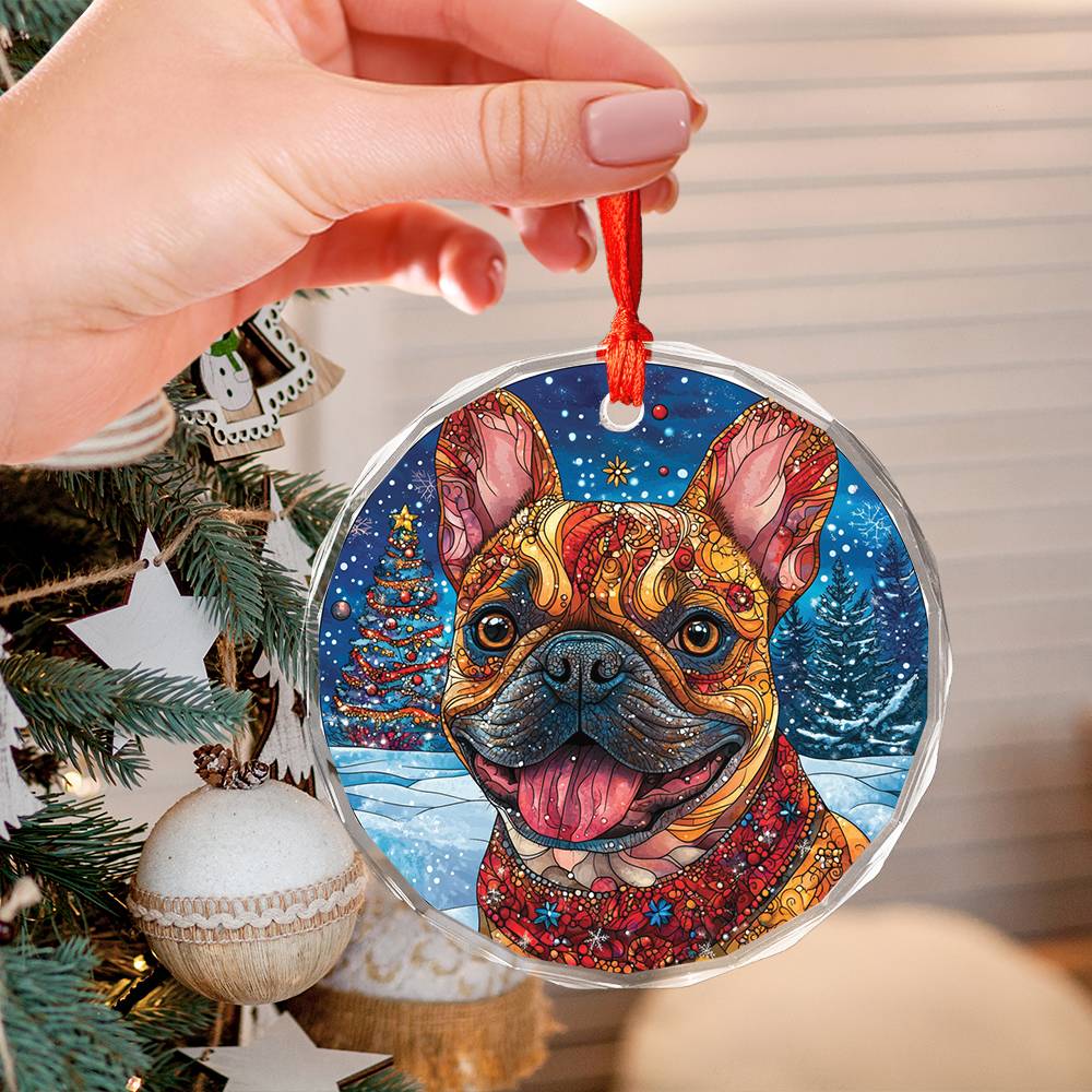 Beautiful Angus Bulldog Christmas Night Design 4 Glass Ornament