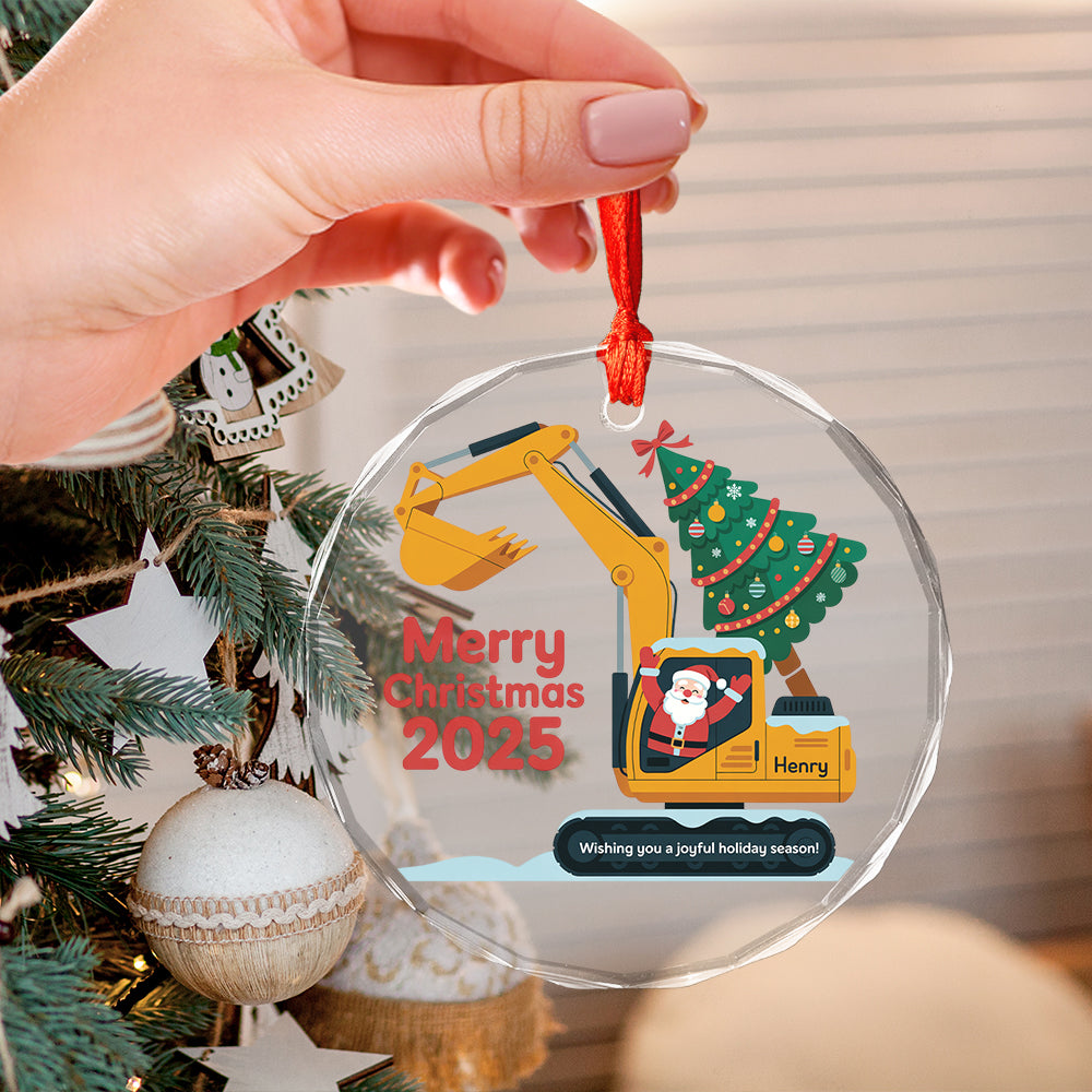 Personalized Xmas Excavator Construction Backhoe 3D Effect Ornament