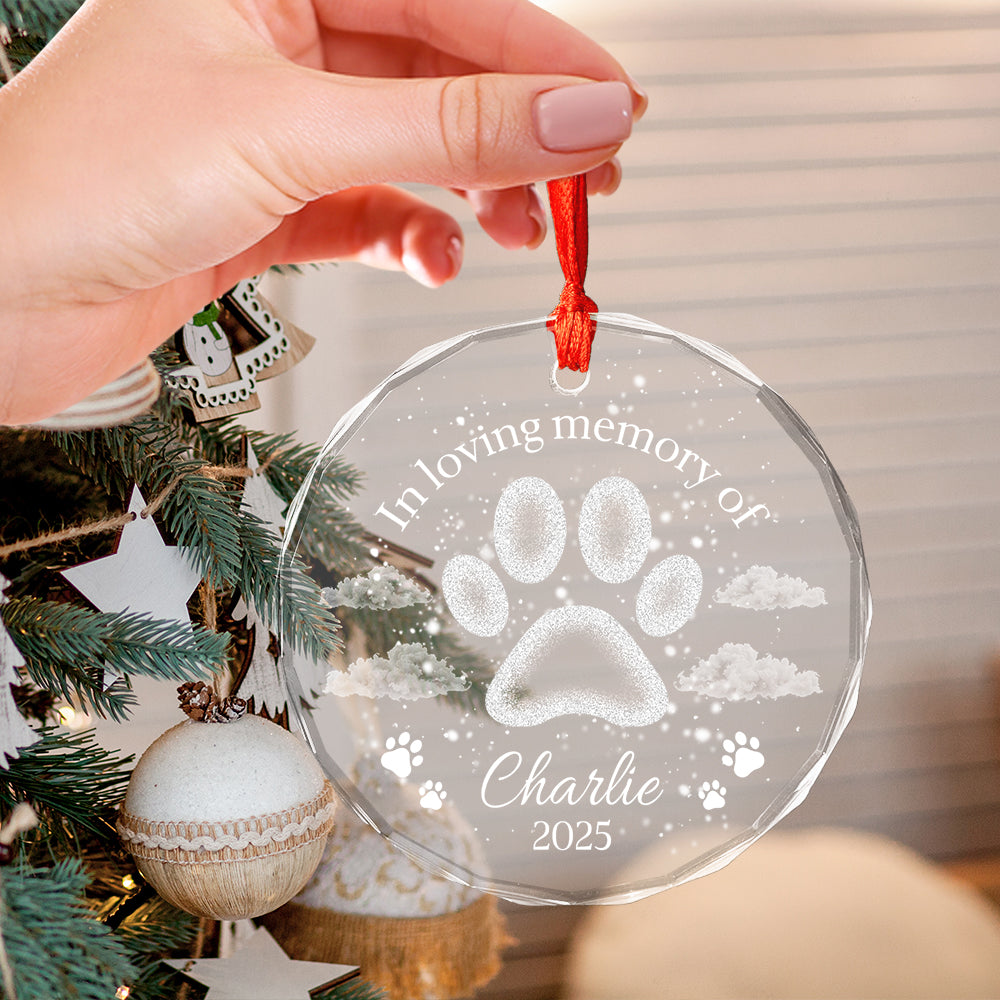 Personalize Pet Paw Glass Ornament 2