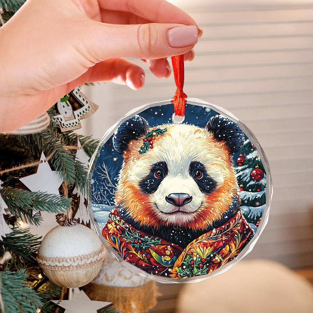 Beautiful Angus Panda Christmas Night Design 1 Glass Ornament