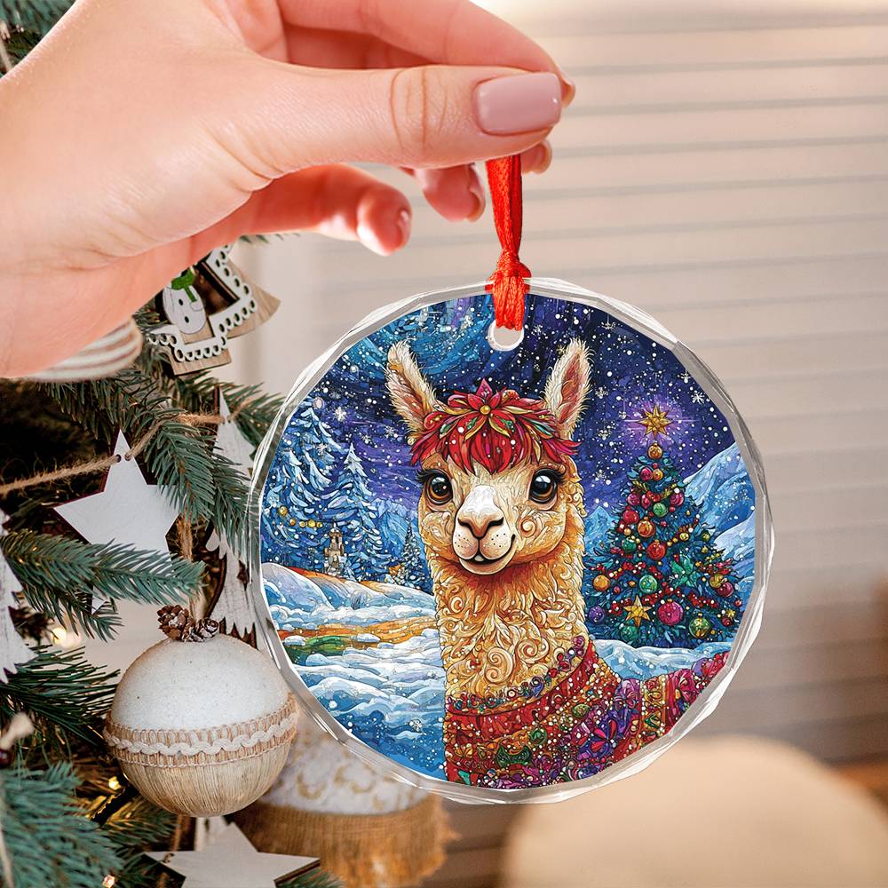 Beautiful Angus Alpaca Christmas Night Design 1 Glass Ornament