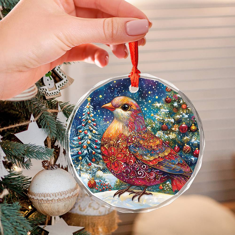 Beautiful Dove Christmas Night Design 3 Glass Ornament