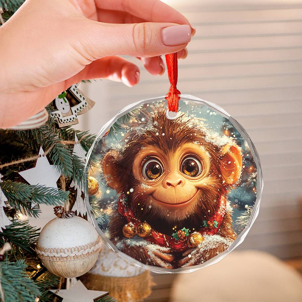 Beautiful Angus Monkey Christmas Night Design 3 Glass Ornament