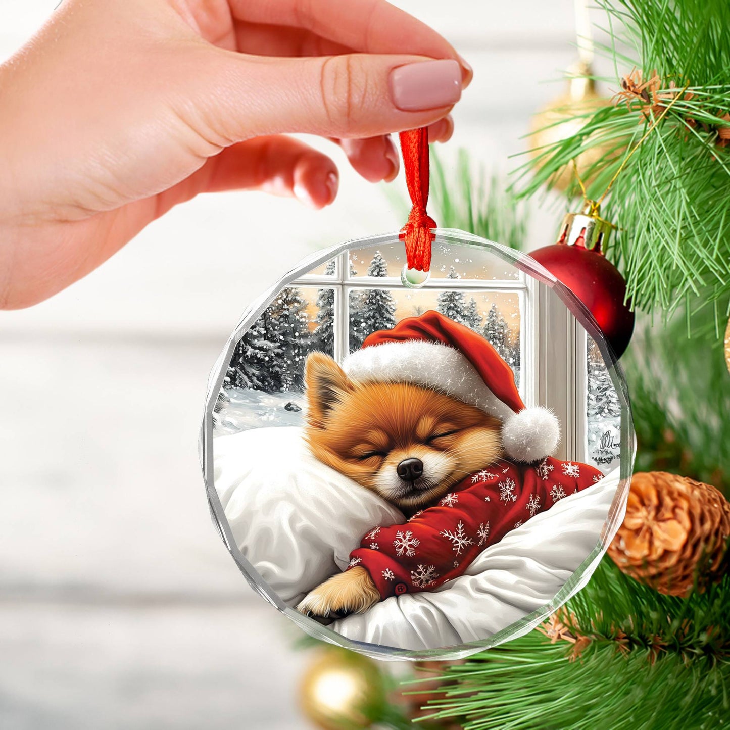 Pomeranian Dog Sleeping In Bed Design 3