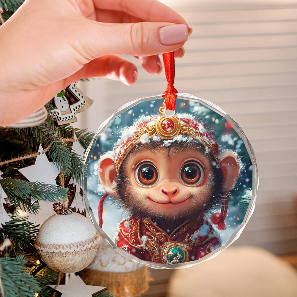 Beautiful Angus Monkey Christmas Night Design 4 Glass Ornament