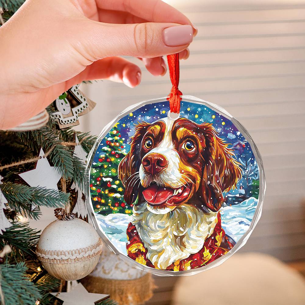 Beautiful English Springer Spaniel Dog Christmas Night Design 2 Glass Ornament
