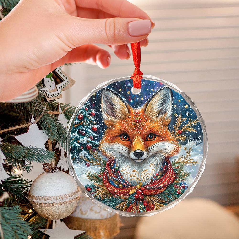 Beautiful Angus Fox Christmas Night Design 1 Glass Ornament