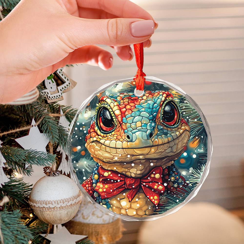 Beautiful Angus Lizard Christmas Night Design 2 Glass Ornament