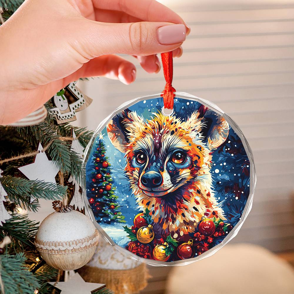 Beautiful Hyena Christmas Night Design 3 Glass Ornament