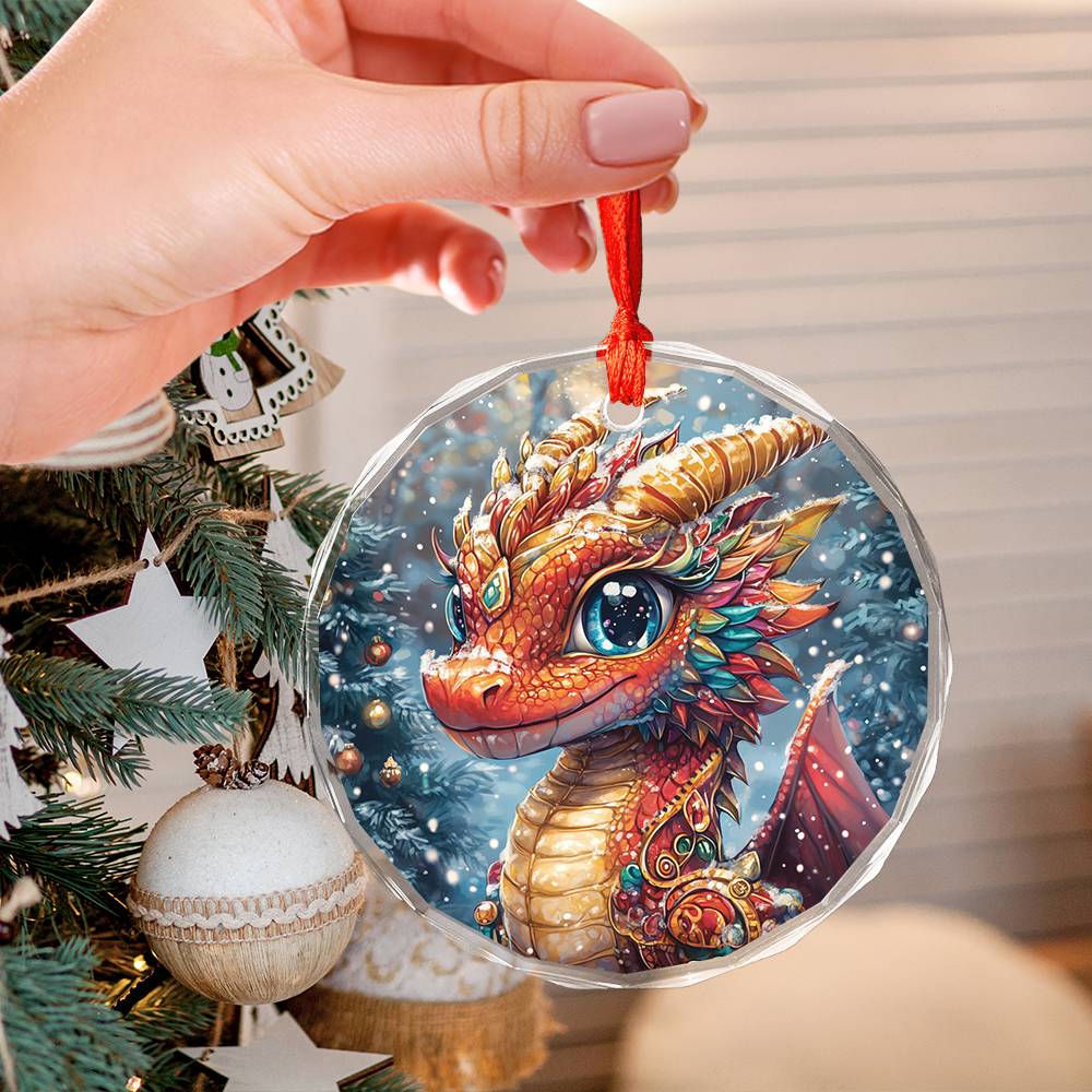 Beautiful Angus Dragon Christmas Night Design 3 Glass Ornament