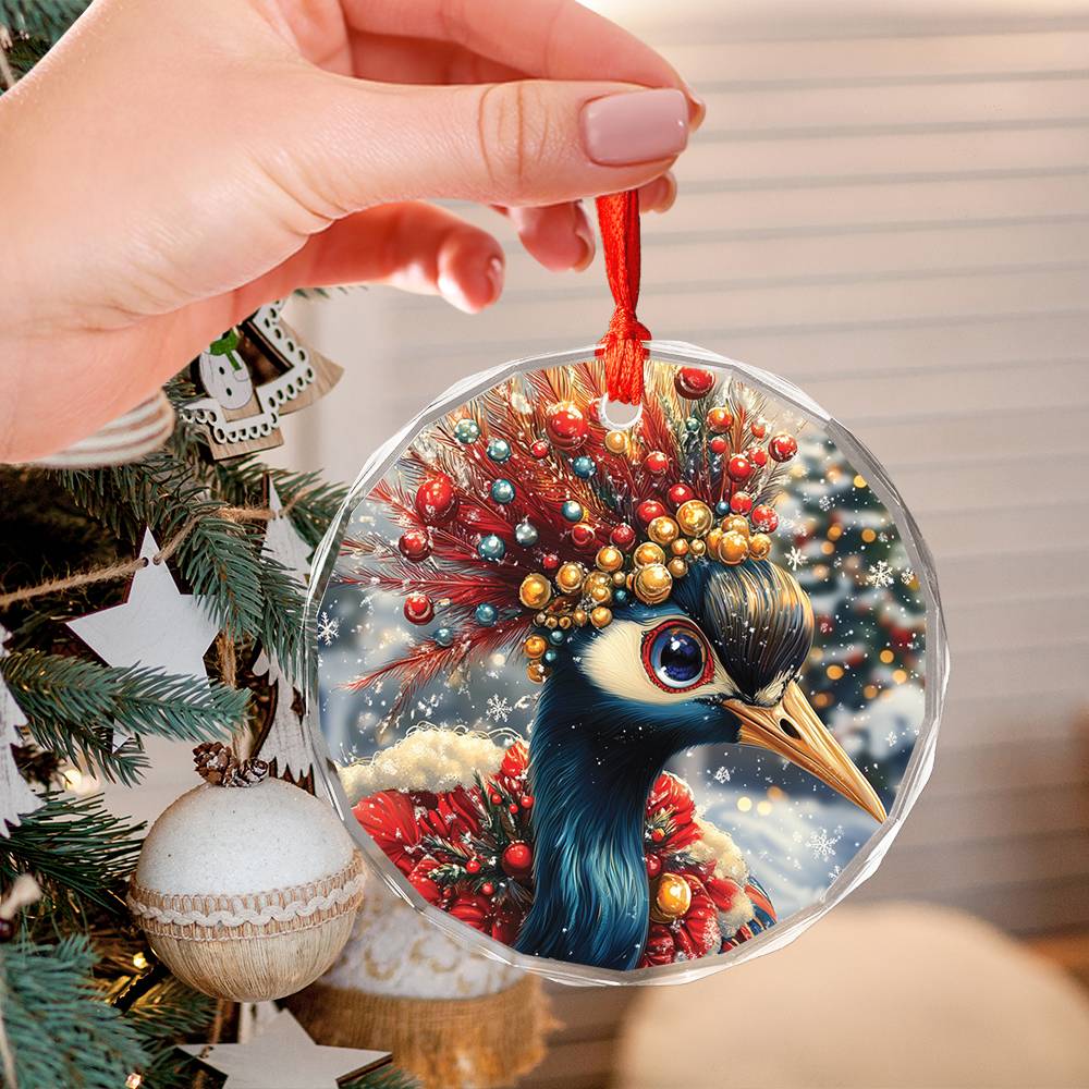 Beautiful Crane Christmas Night Design 2 Glass Ornament
