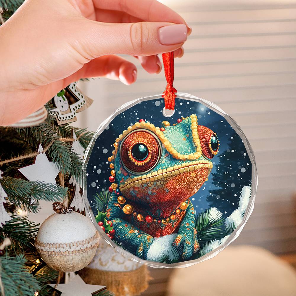 Beautiful Angus Chameleon Christmas Night Design 3 Glass Ornament