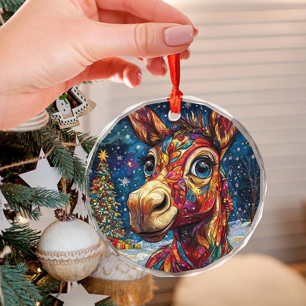 Beautiful Angus Mule Christmas Night Design 2 Glass Ornament