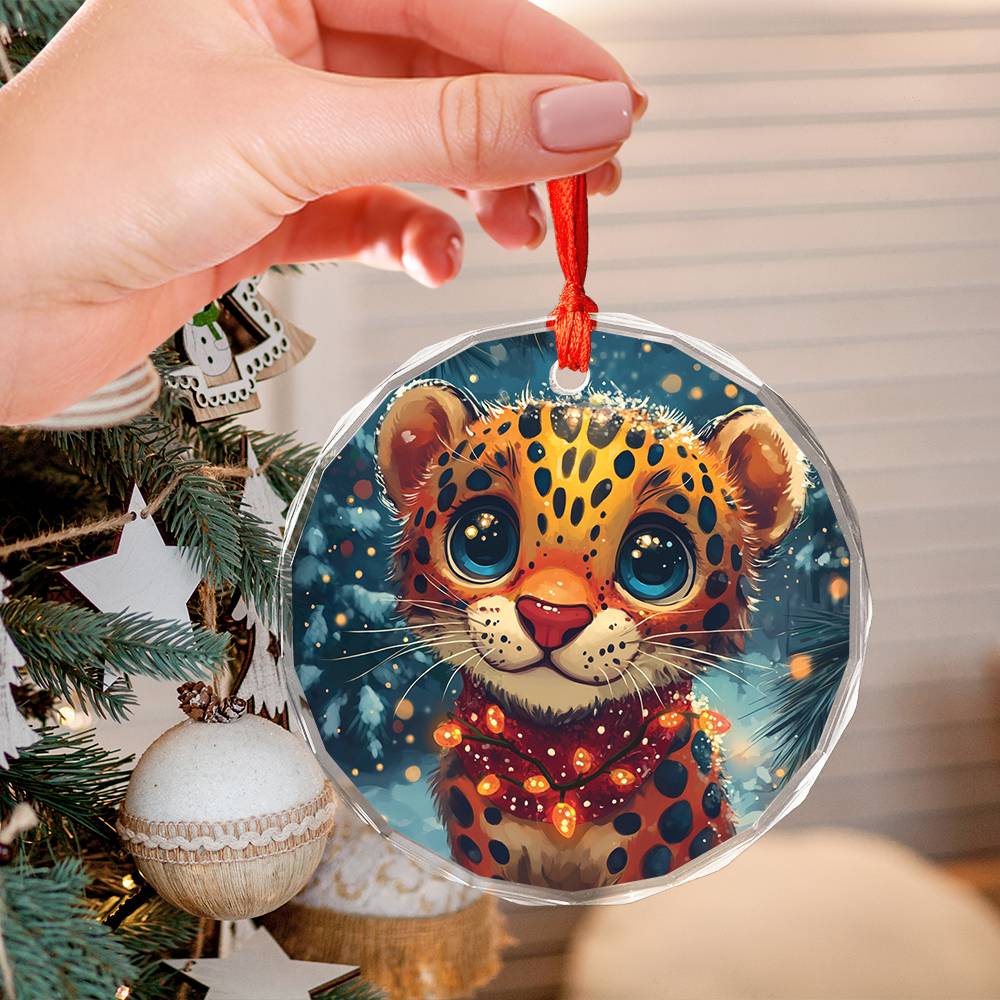 Beautiful Jaguar Christmas Night Design 3 Glass Ornament