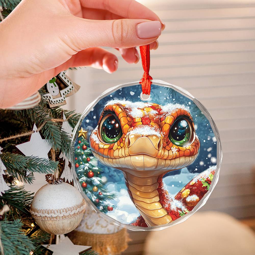 Beautiful Angus Snake Christmas Night Design 1 Glass Ornament
